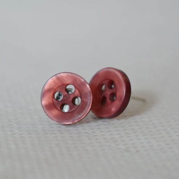 Burgundy Pink Button Stud Earrings - Picture 1 of 6